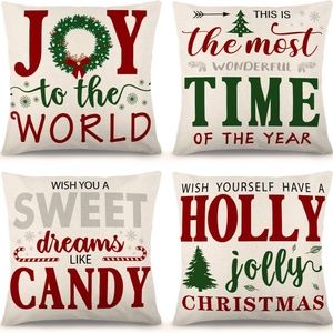 4 Piece Farmhouse Pillow Covers Holiday  Christmas pillow covers  18x18
